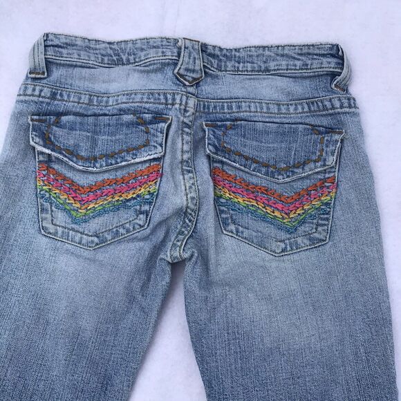 LEI Women Sz 5 Flare Bootcut Low Rise Jeans VTG Y2K Rainbow 90s grunge boho - Picture 3 of 13